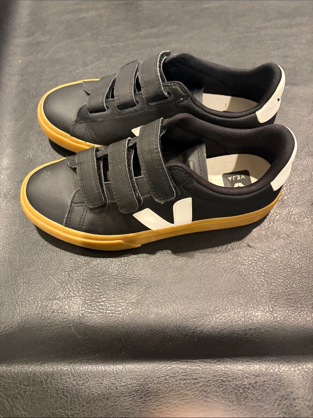 Veja Black and White Leather Sneakers with White V Logo and Gum Sole Size 8/ 39